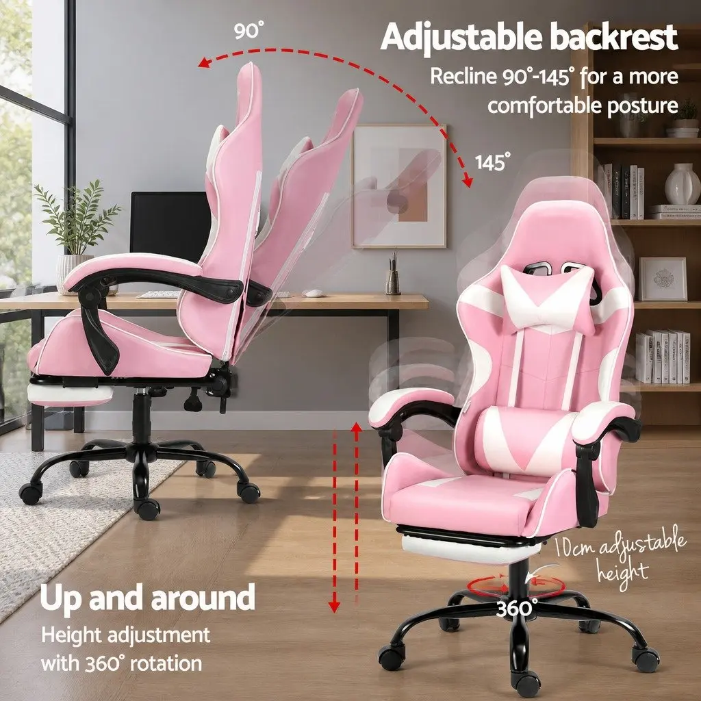 Massage Gaming Office Chair with Footrest 2 Point Vibration Lumbar Support