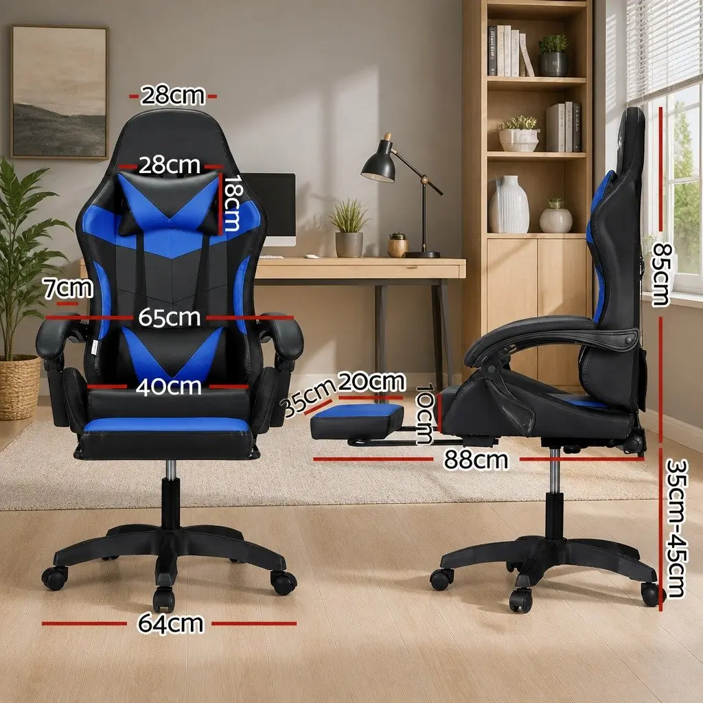 Massage Chair Vibration Gaming Office Chair 6 Point Blue
