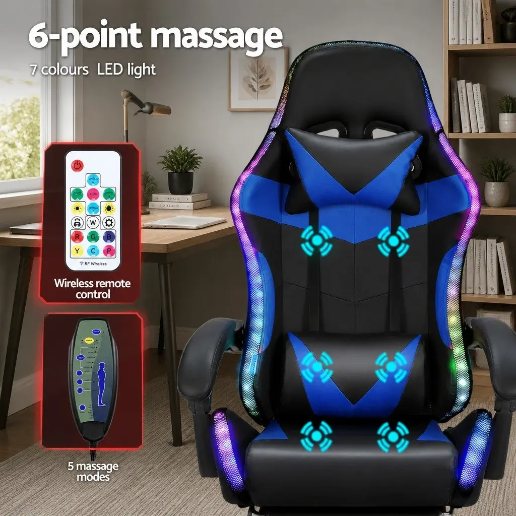 Massage Chair Vibration Gaming Office Chair 6 Point Blue