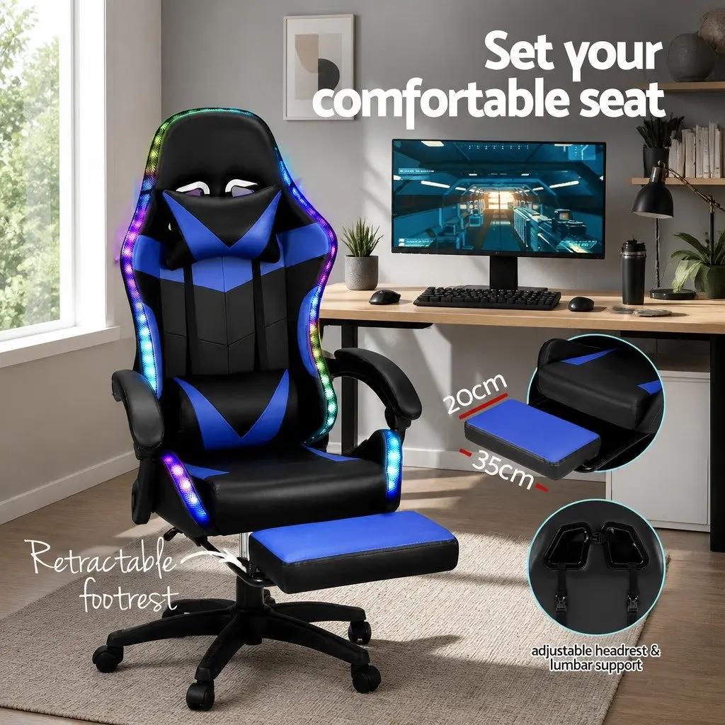 Massage Chair Vibration Gaming Office Chair 6 Point Blue