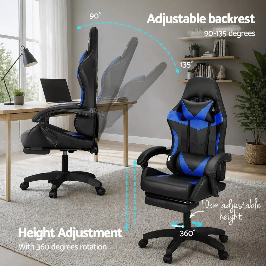 Massage Chair Vibration Gaming Office Chair 6 Point Blue