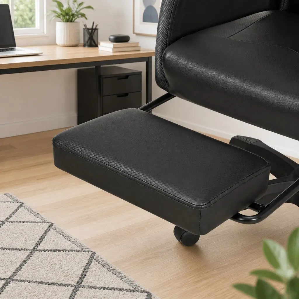 Massage Gaming Office Chair 6 Point Vibration 7 LED Footrest Black Recliner