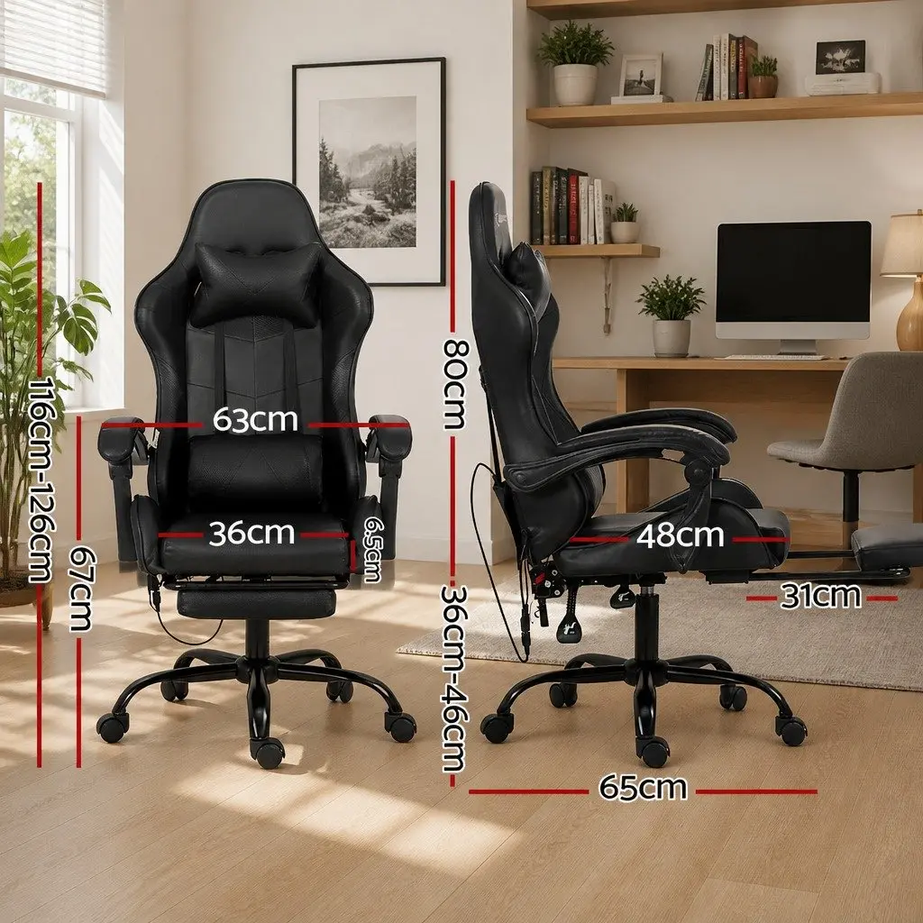 Massage Chair Ergonomic Office Gaming 6 Point Vibration Reclining Black