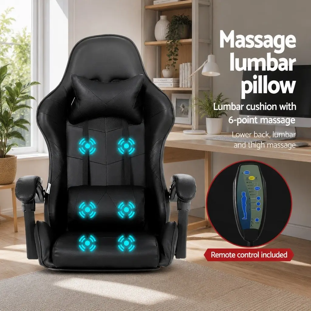 Massage Chair Ergonomic Office Gaming 6 Point Vibration Reclining Black