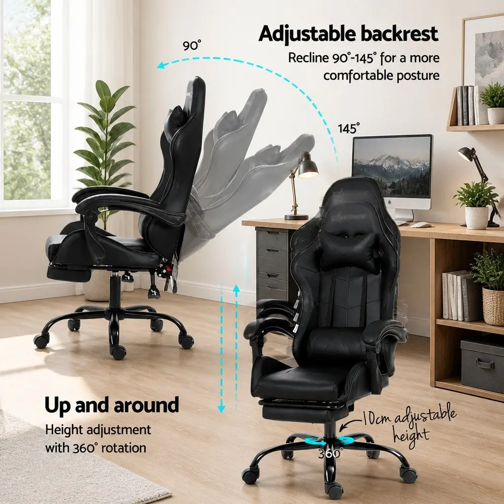 Massage Chair Ergonomic Office Gaming 6 Point Vibration Reclining Black