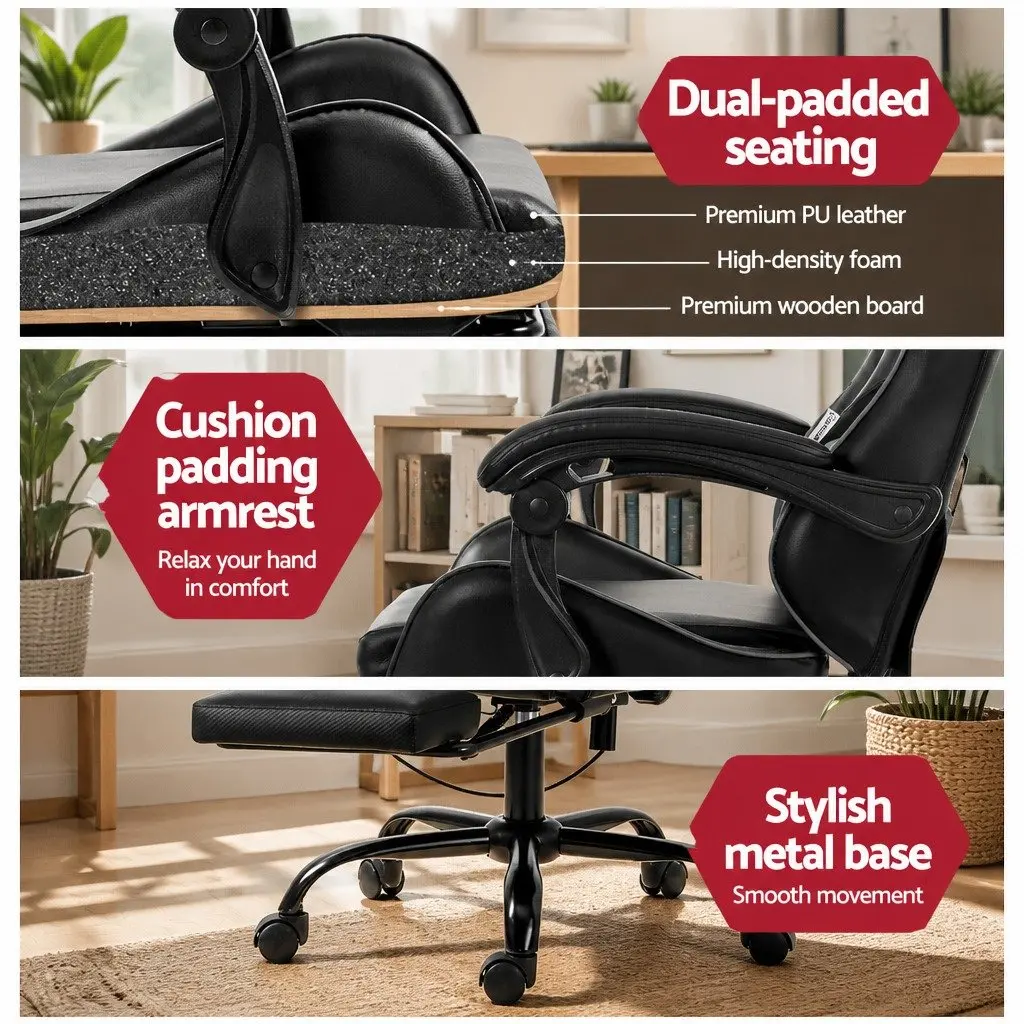 Massage Chair Ergonomic Office Gaming 6 Point Vibration Reclining Black
