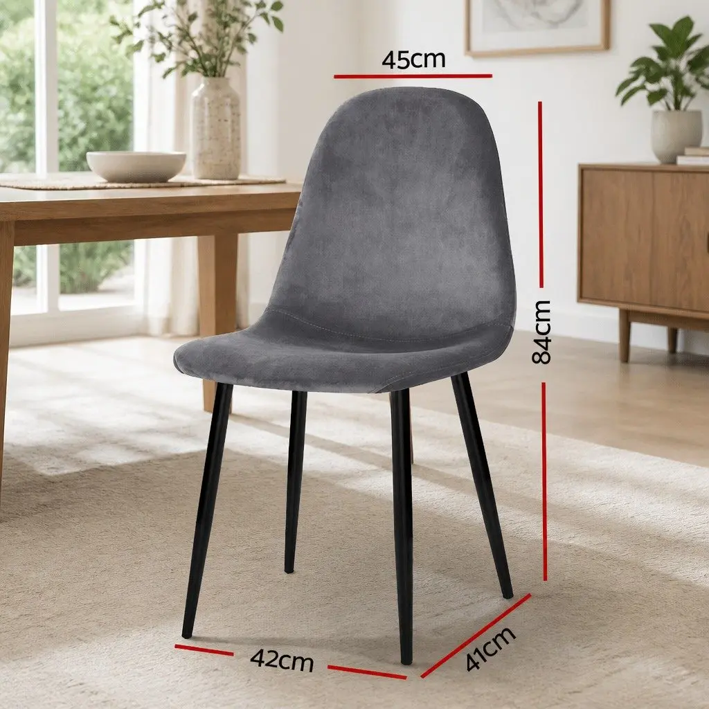 Set of 4 Dark Grey Velvet Modern Dining Chairs with Curved Seat for Kitchen