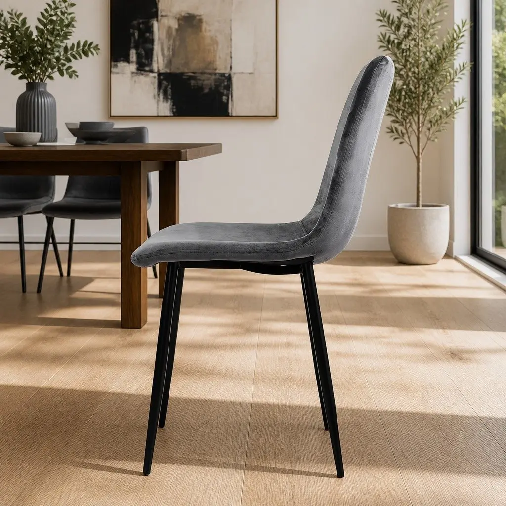 Dining Chairs Set of 4 Grey Velvet Modern Design Iron Frame Kitchen Seating