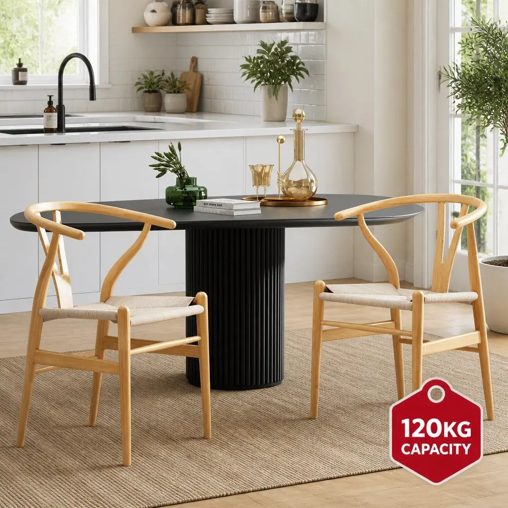 Dining Chairs Set of 4 Wooden Frame Wishbone Back Kitchen Seating Natural Oak