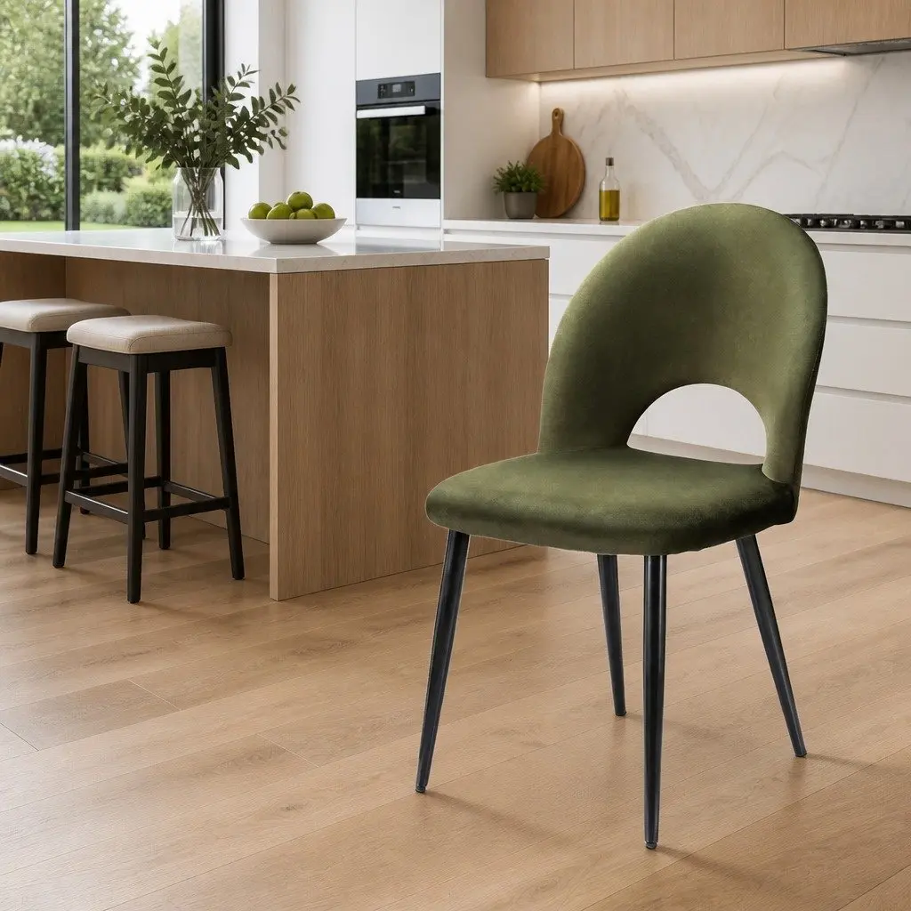 Dining Chairs Velvet Green Padded Seat Plywood Frame