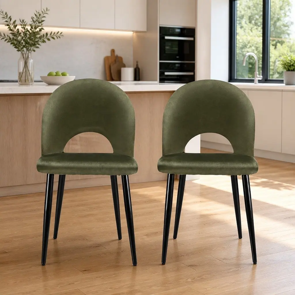 Dining Chairs Velvet Green Padded Seat Plywood Frame
