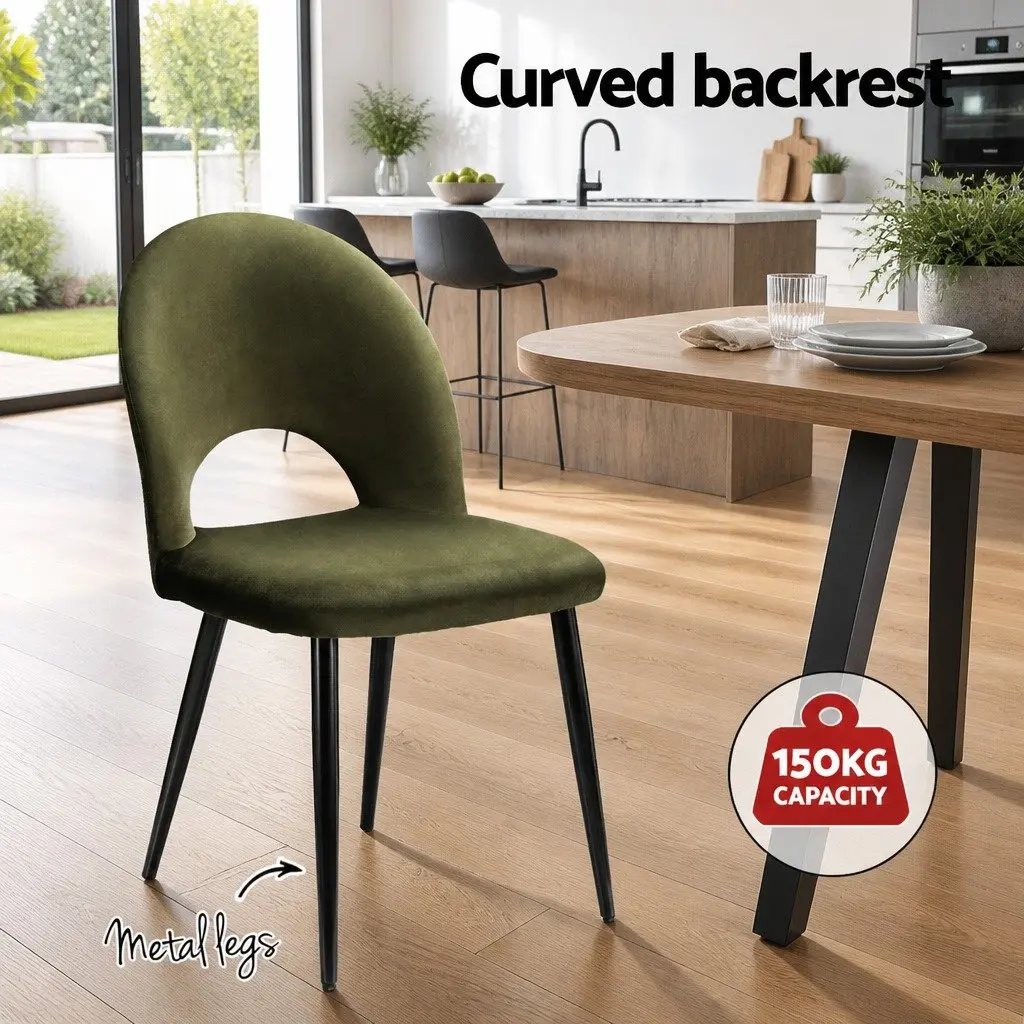 Dining Chairs Velvet Green Padded Seat Plywood Frame