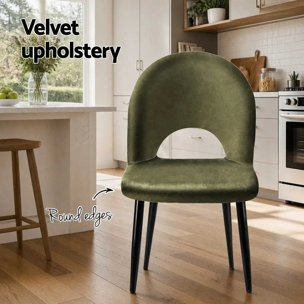 Dining Chairs Velvet Green Padded Seat Plywood Frame