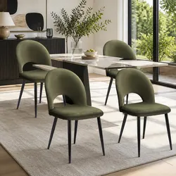 Comfortable Set of 4 Green Velvet Dining Chairs