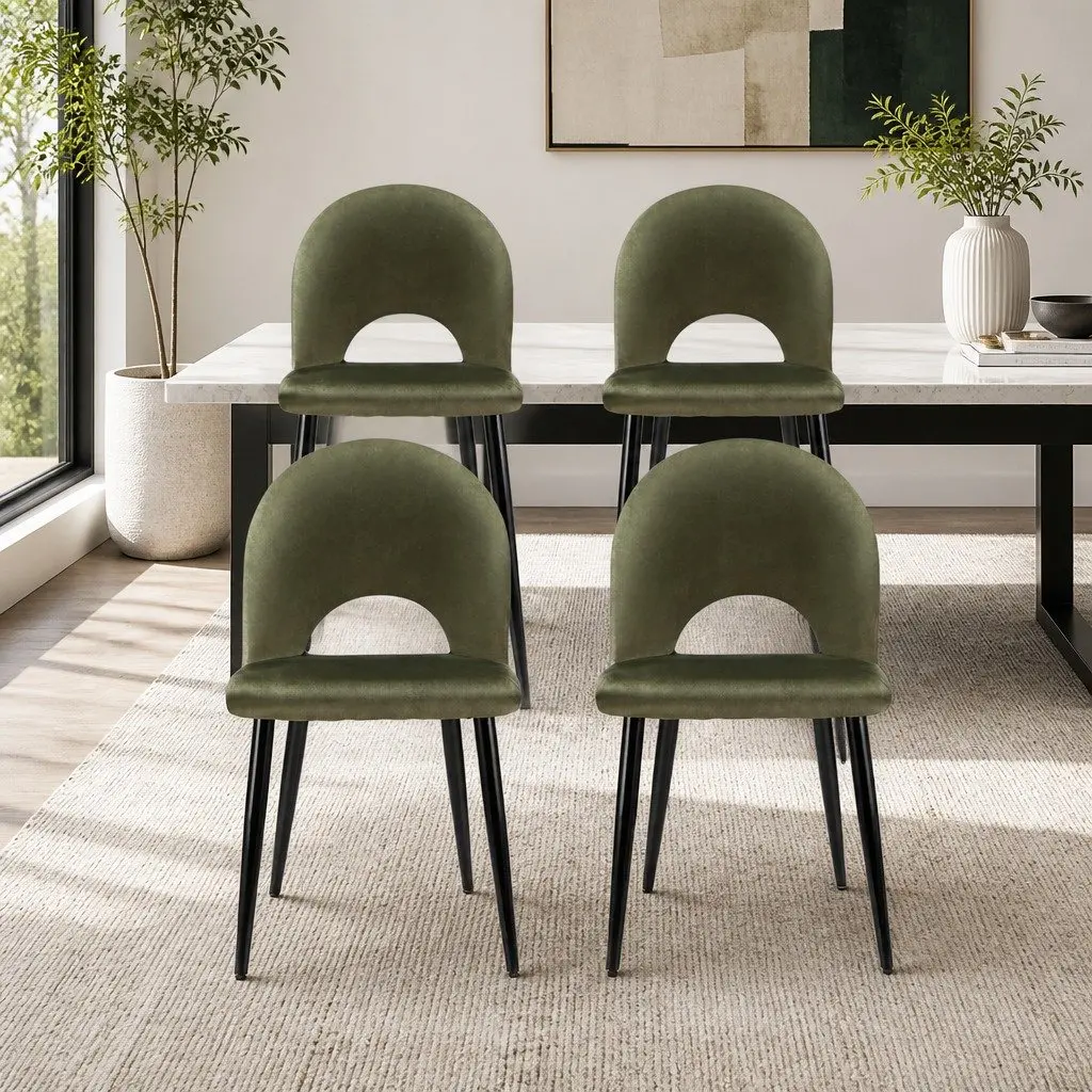 Dining Chairs Velvet Green Padded Seat Kitchen Dining Room Set of 4
