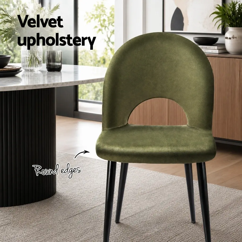 Dining Chairs Velvet Green Padded Seat Kitchen Dining Room Set of 4