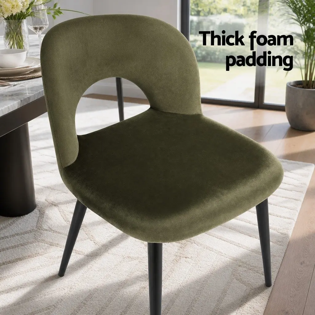 Dining Chairs Velvet Green Padded Seat Kitchen Dining Room Set of 4