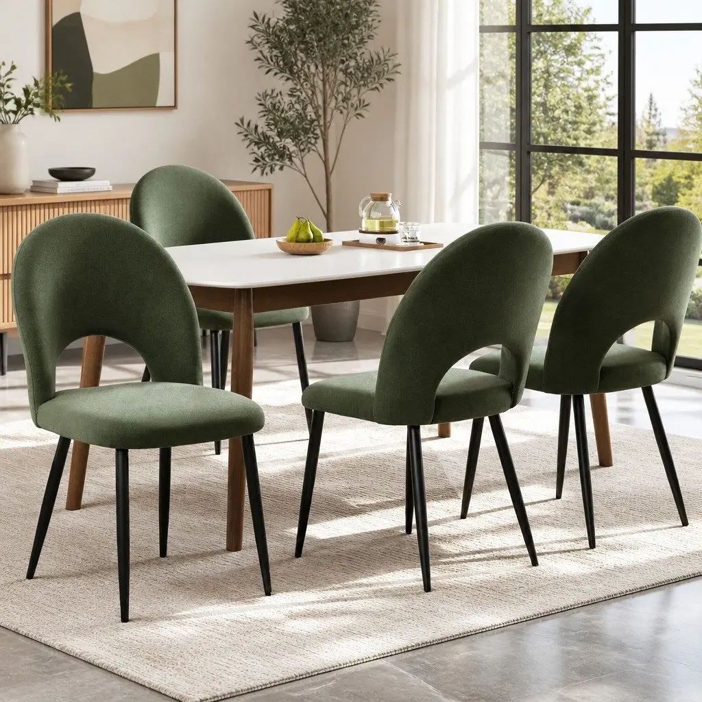 Dining Chairs Velvet Green Padded Seat Kitchen Dining Room Set of 4