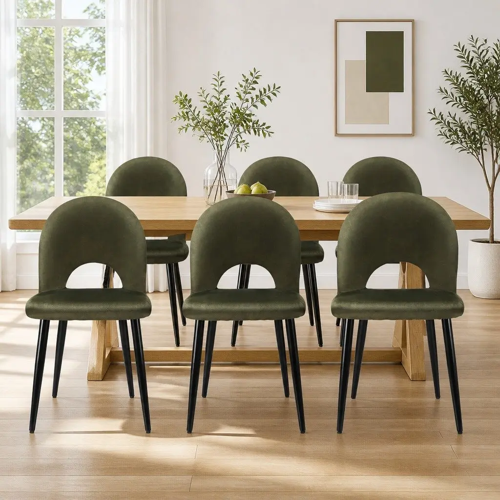 Dining Chairs Set of 6 Green Velvet Padded Seat Kitchen Dining Room Furniture