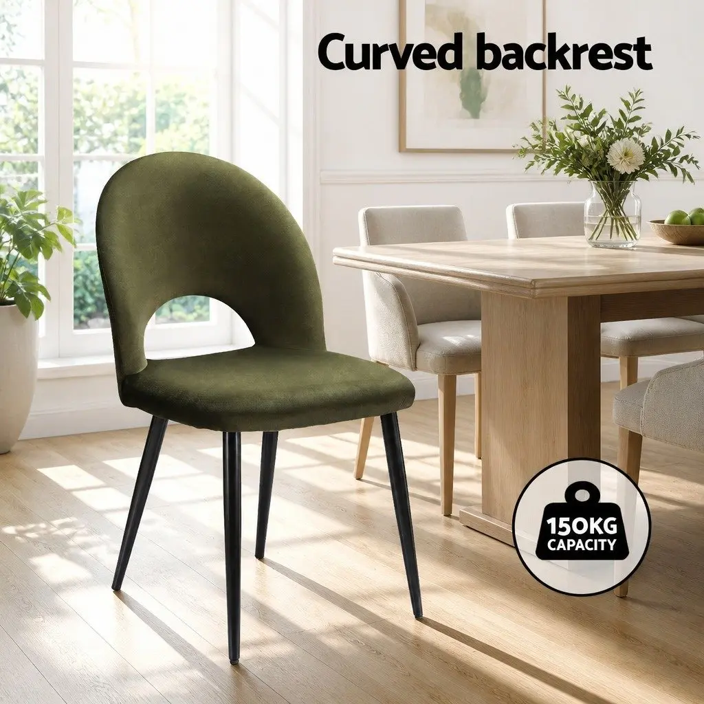 Dining Chairs Set of 6 Green Velvet Padded Seat Kitchen Dining Room Furniture