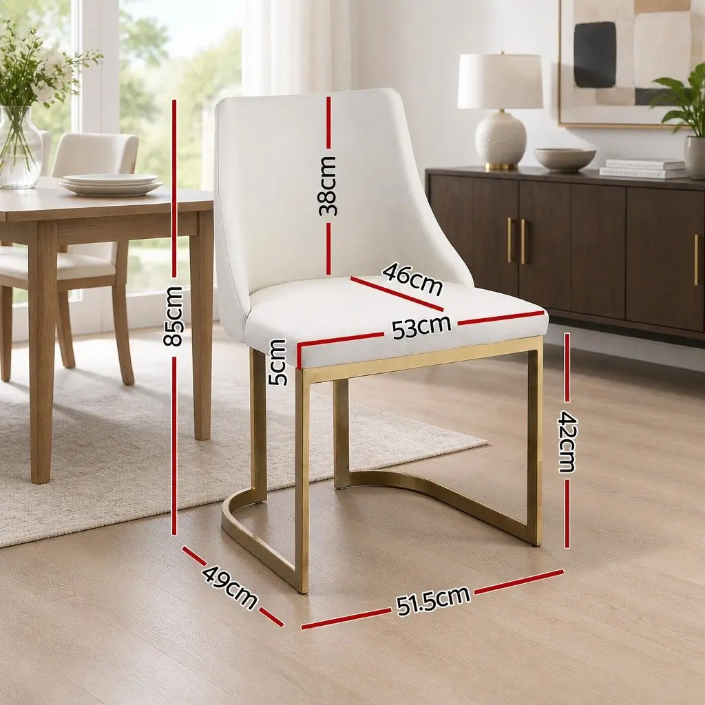 Dining Chairs Set of 2 Padded Seat Linen Fabric Beige