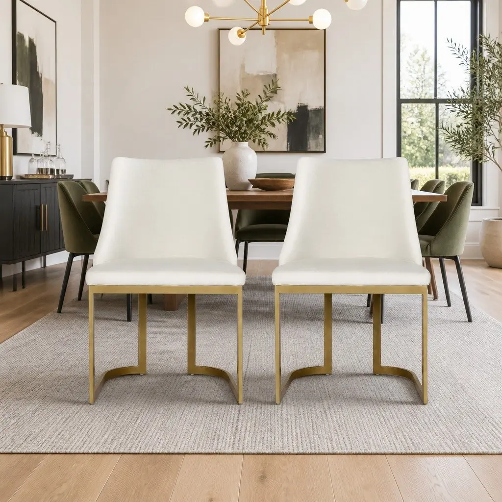 Dining Chairs Set of 2 Padded Seat Linen Fabric Beige