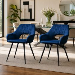 Set of 2 Navy Blue Velvet Dining Chairs - Stylish & Comfortable