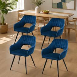 Navy Blue Velvet Chairs - Set of 4 for Dining Spaces
