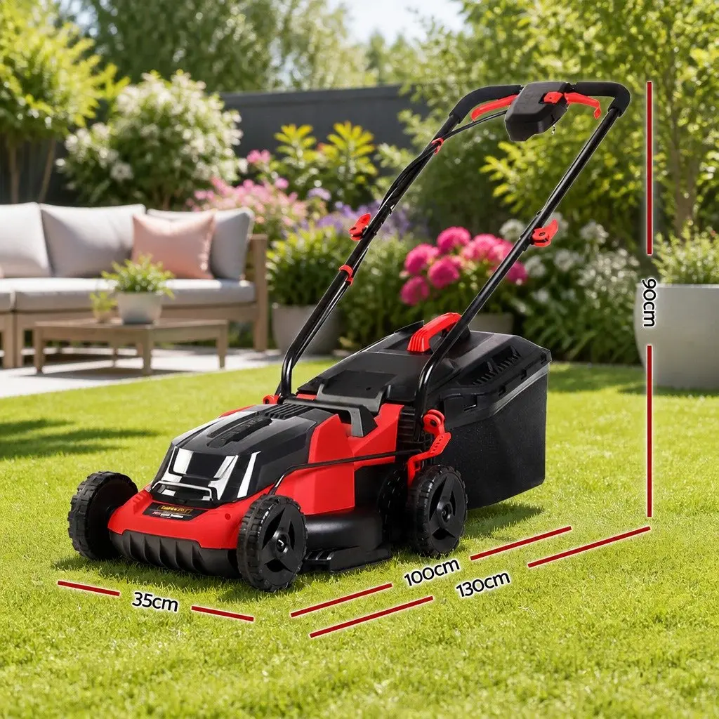 Cordless Lawn Mower Electric Lawnmower 34cm Cutting Width Lightweight Black Red