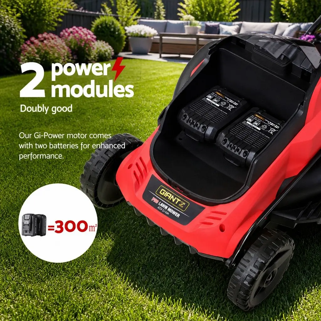 Cordless Lawn Mower Electric Lawnmower 34cm Cutting Width Lightweight Black Red