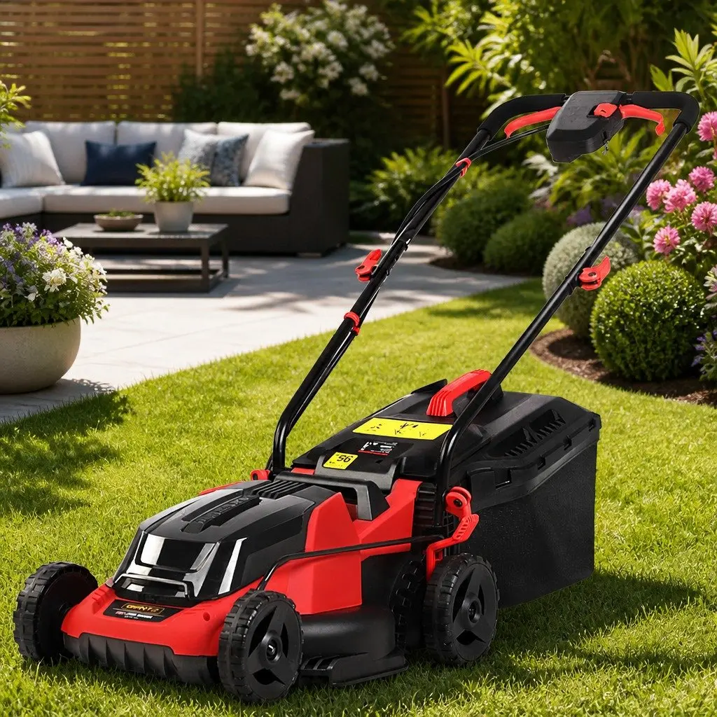 Cordless Lawn Mower Electric Lawnmower 34cm Cutting Width Lightweight Black Red