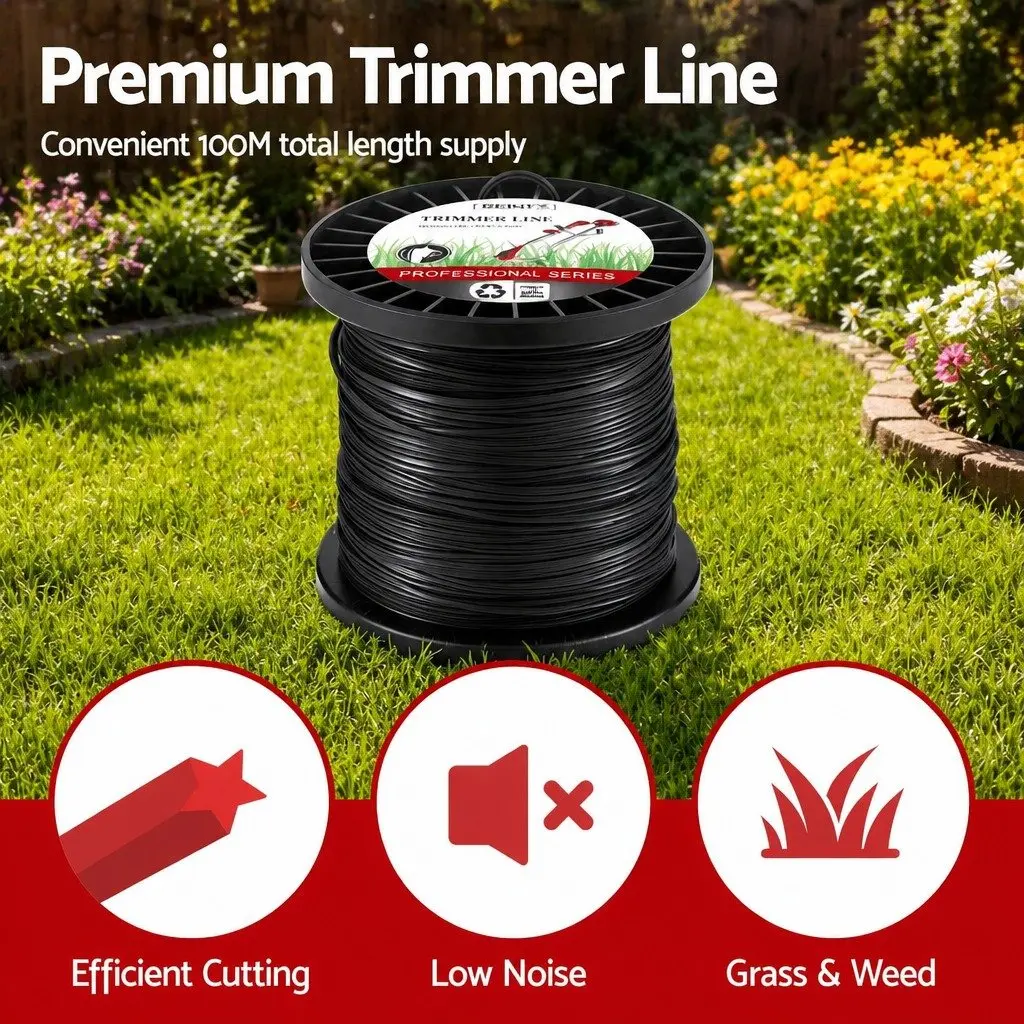 Trimmer Line 100M Nylon String Cord 2.4mm Star Black