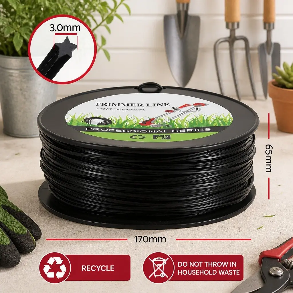 Trimmer Line 100M 3.0mm Star Nylon String Cord Black