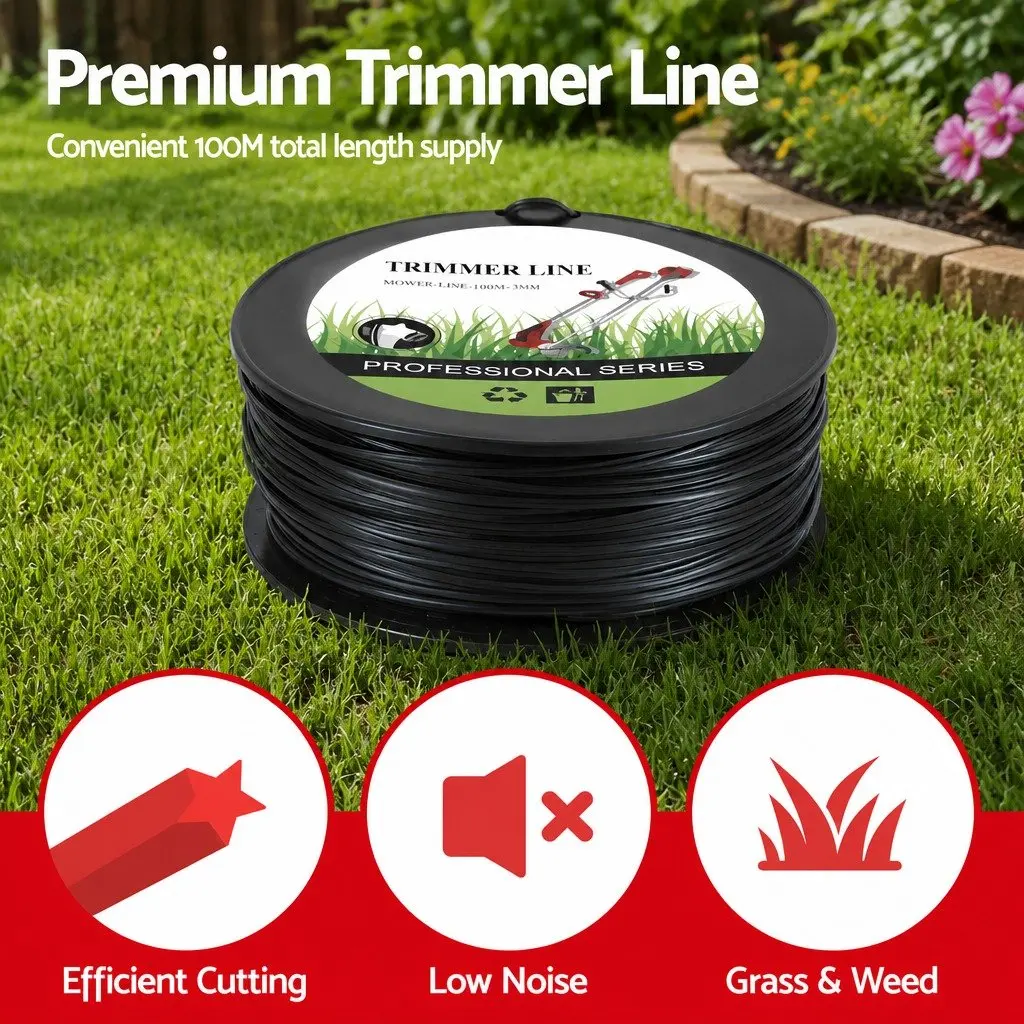 Trimmer Line 100M 3.0mm Star Nylon String Cord Black