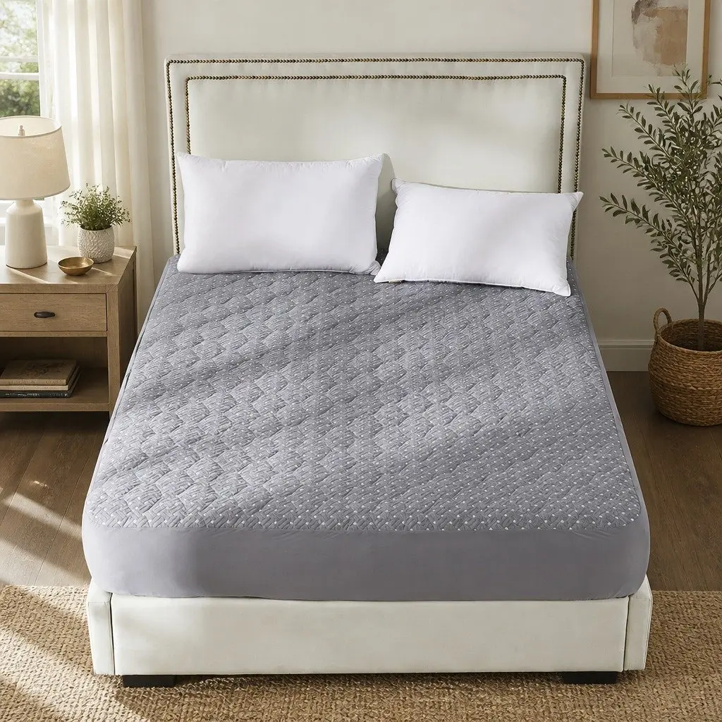 Mattress Protector Bamboo Charcoal Queen Fitted Waterproof Anti-Bacterial Grey
