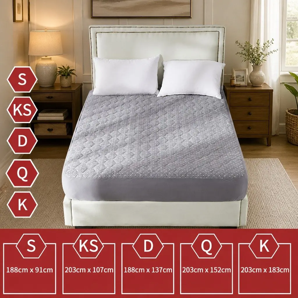 Mattress Protector Bamboo Charcoal Queen Fitted Waterproof Anti-Bacterial Grey