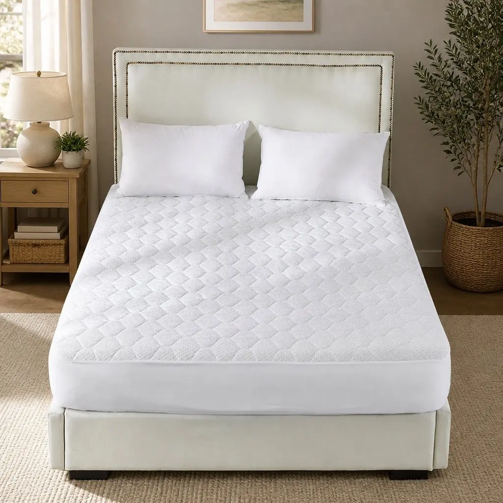Mattress Protector Bamboo Fibre King Size Quilted Waterproof Fitted White