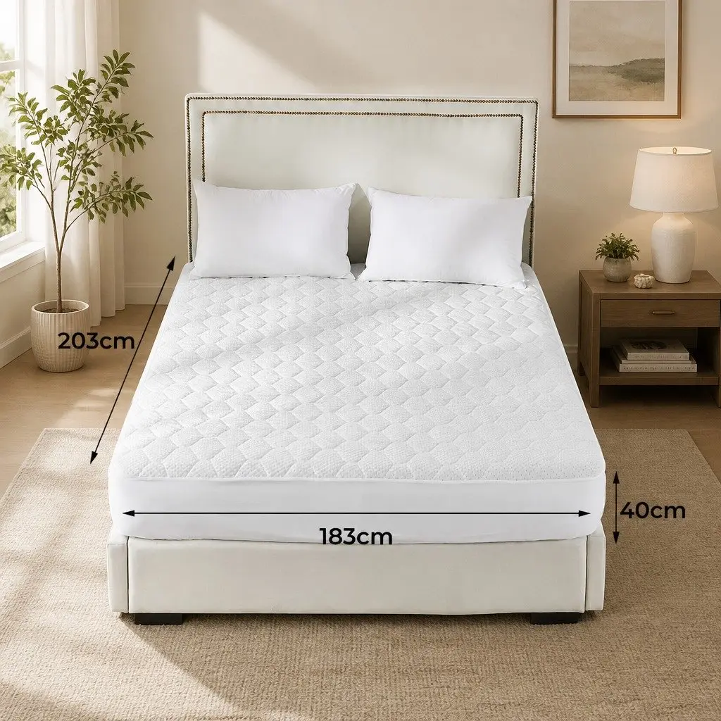 Mattress Protector Bamboo Fibre King Size Quilted Waterproof Fitted White