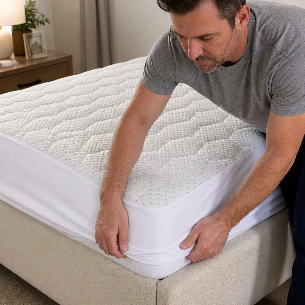 Mattress Protector Quilted Waterproof Fitted King Single Bamboo Fibre White