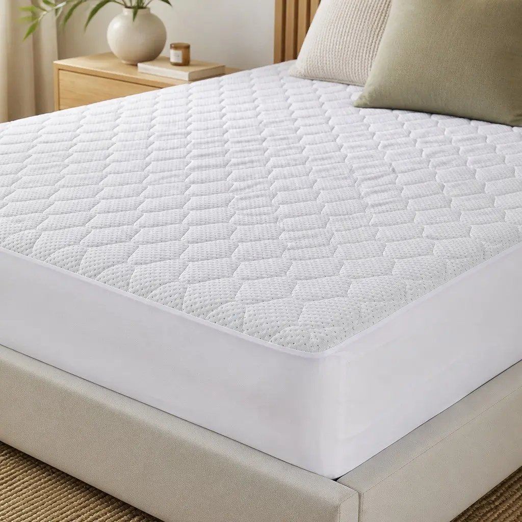 Mattress Protector Quilted Waterproof Fitted King Single Bamboo Fibre White