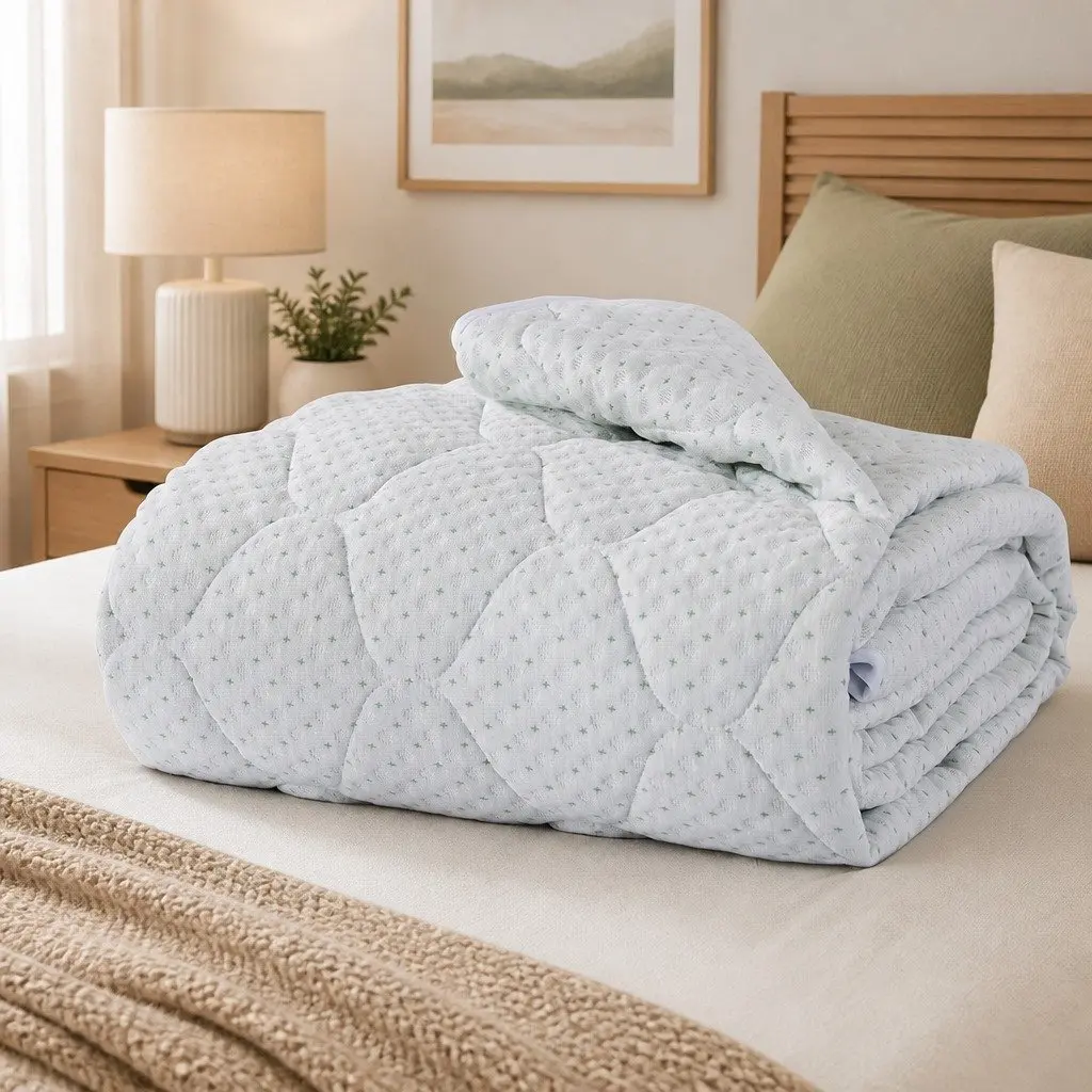 Bamboo Fibre Quilted Mattress Protector Waterproof Fitted Queen Size with Elastic White