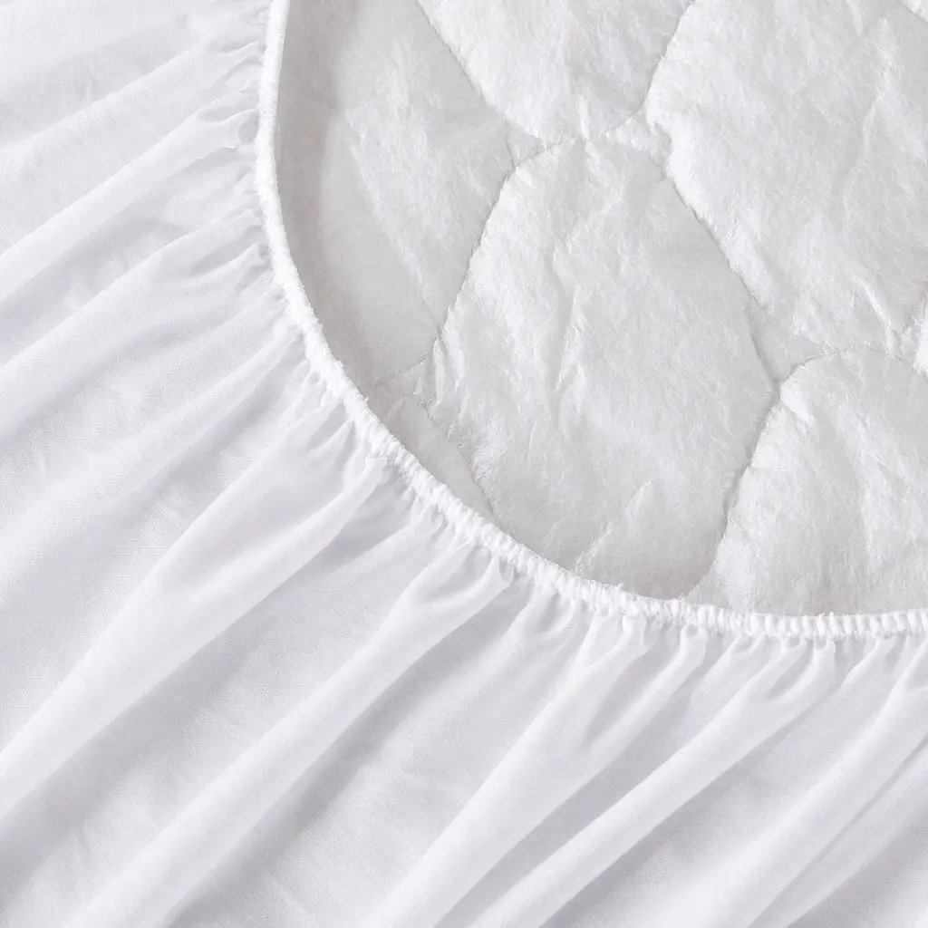 Bamboo Fibre Quilted Mattress Protector Waterproof Fitted Queen Size with Elastic White