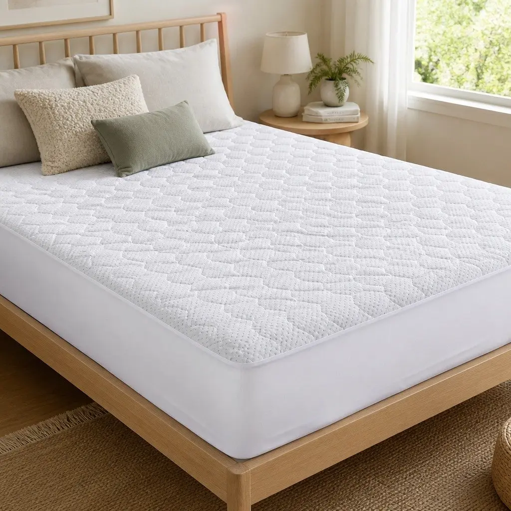 Single Fitted Mattress Protector Bamboo Fibre Waterproof Quilted 188cm x 91cm White
