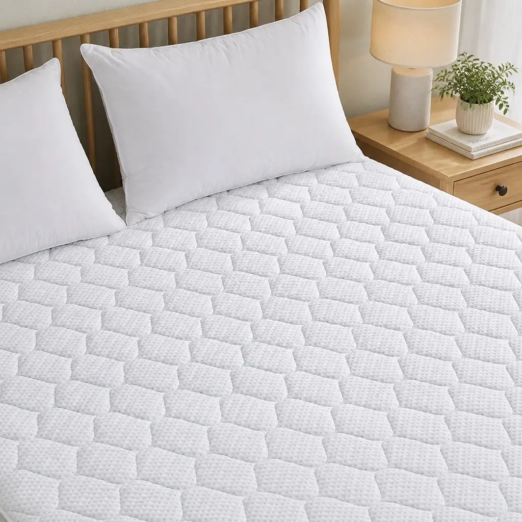 Single Fitted Mattress Protector Bamboo Fibre Waterproof Quilted 188cm x 91cm White