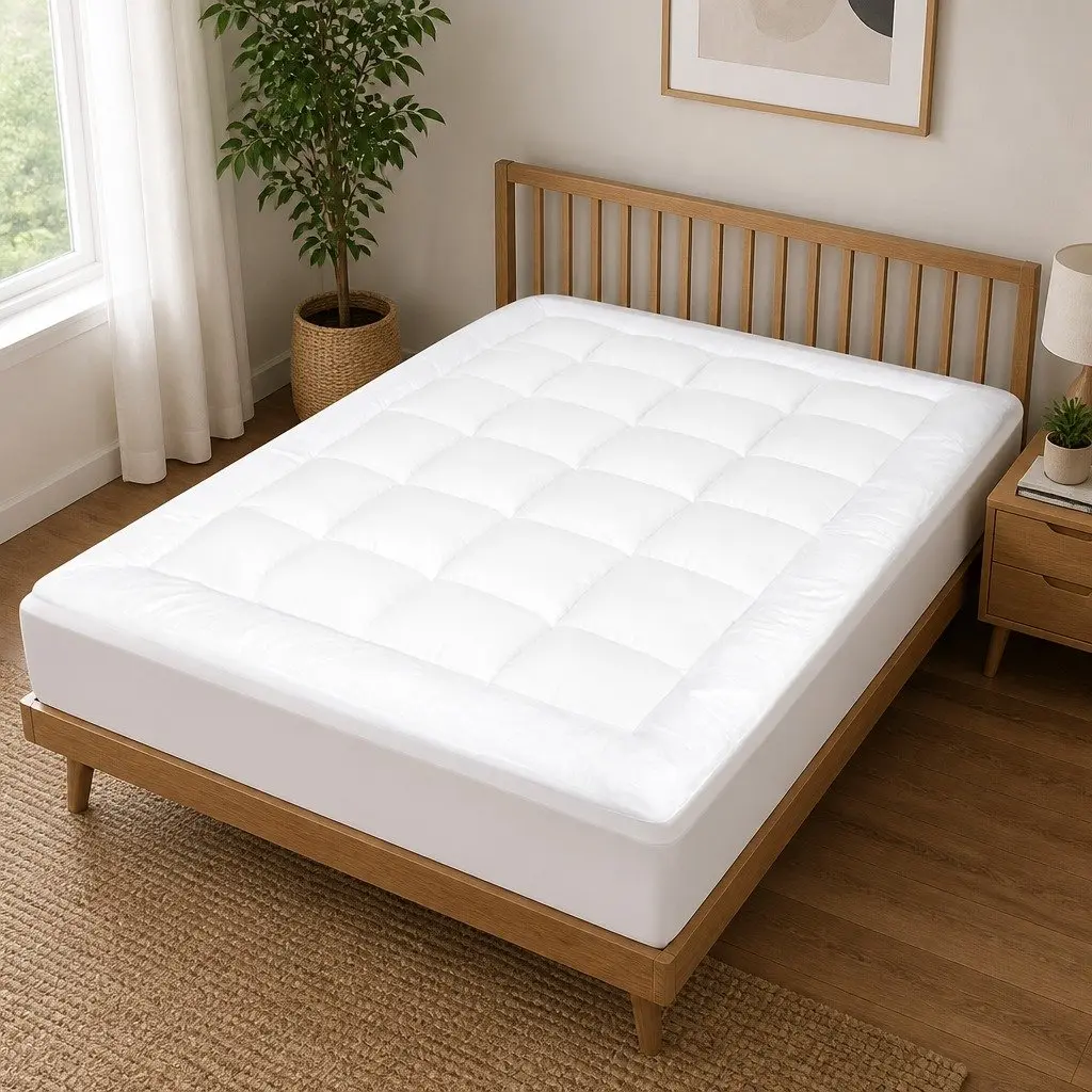 5cm Extra Thick Pillowtop Single Mattress Topper Fitted Skirt White
