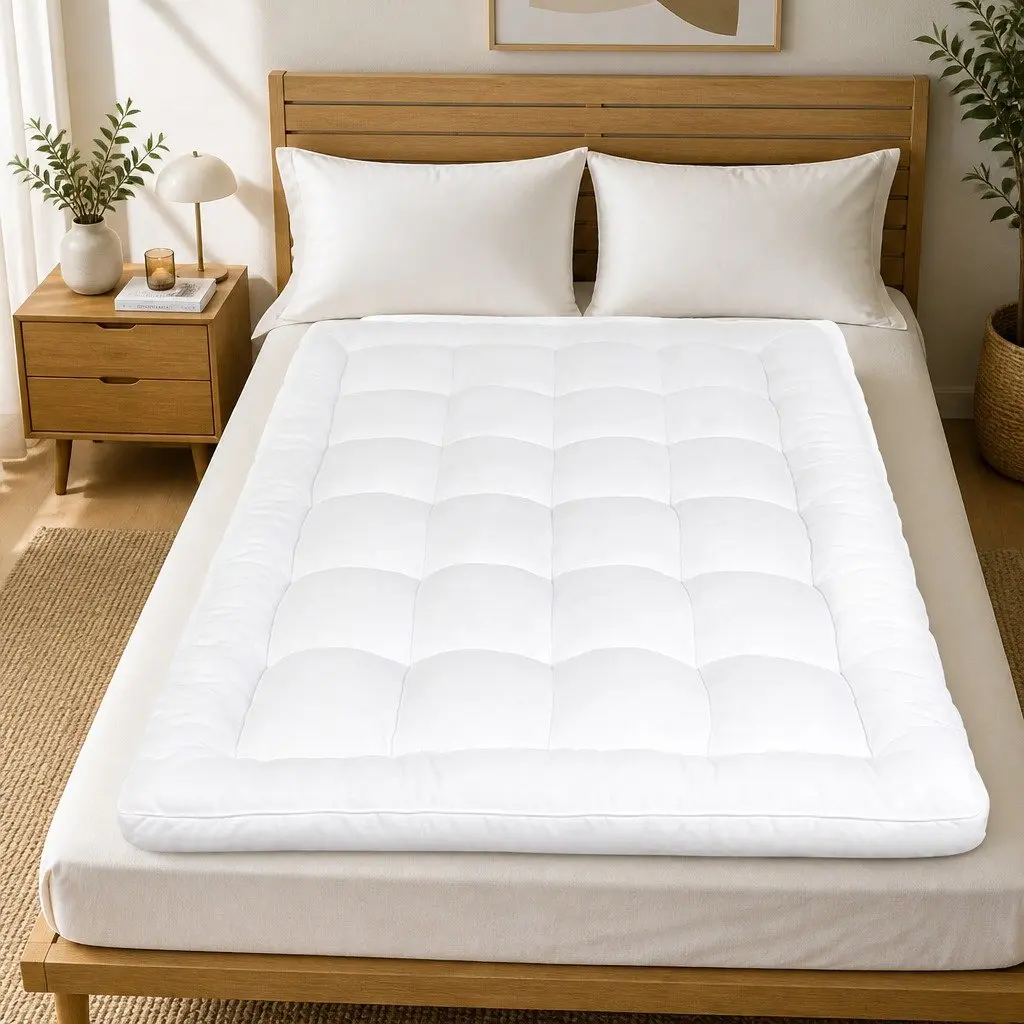5cm Extra Thick Pillowtop Single Mattress Topper Fitted Skirt White