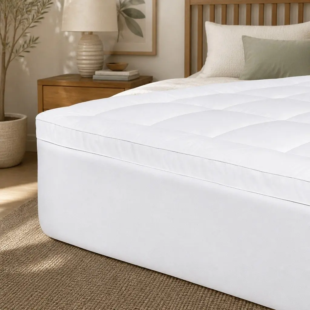 5cm Extra Thick Pillowtop Single Mattress Topper Fitted Skirt White