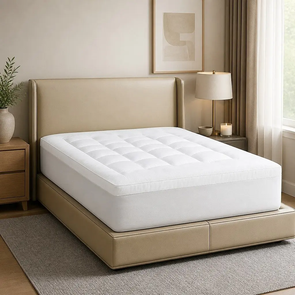 5cm Extra Thick Pillowtop Single Mattress Topper Fitted Skirt White
