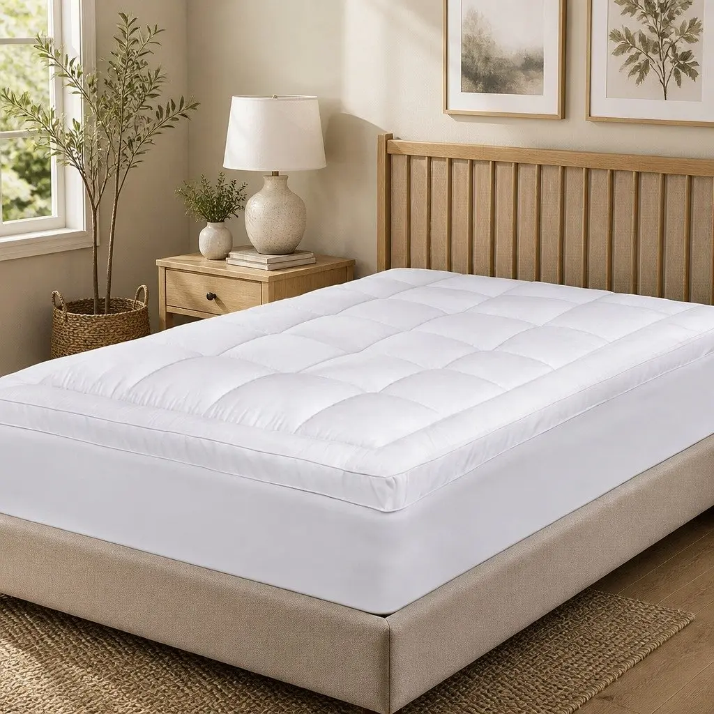 5cm Extra Thick Pillowtop Single Mattress Topper Fitted Skirt White
