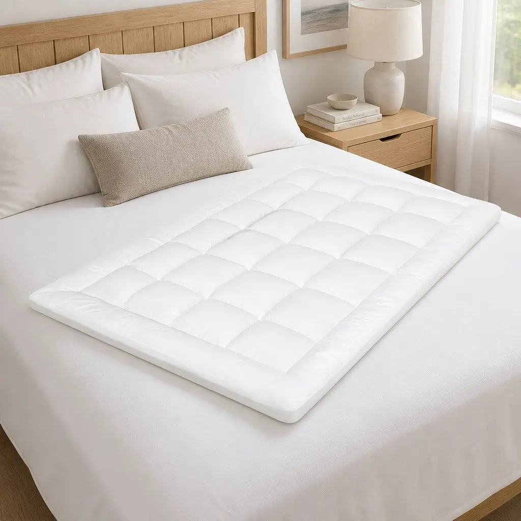 5cm Extra Thick Pillowtop Single Mattress Topper Fitted Skirt White